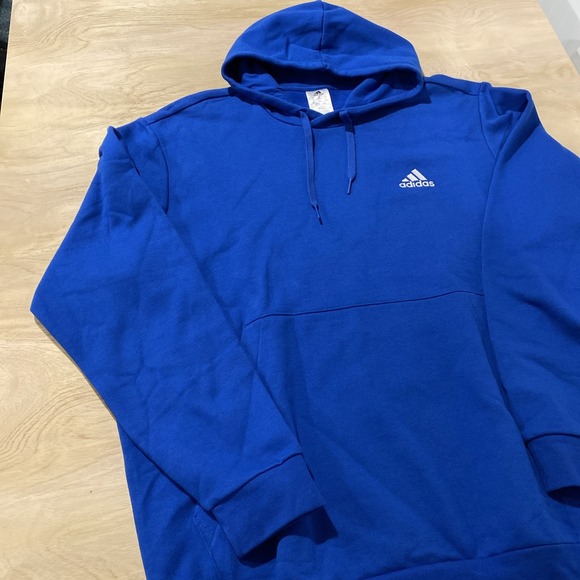 New Adidas Hoodie Men's XXL Blue Cozy Fleece‎ Drawstring Embroidered Logo White - Picture 1 of 10